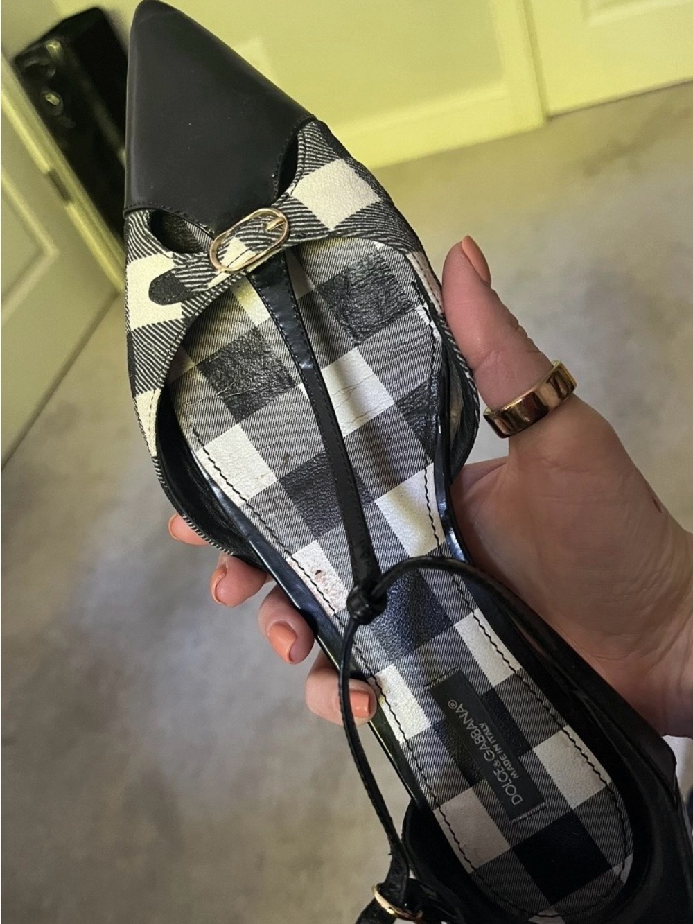 Dolce & Gabbana Black and White Plaid Pointed Slingback Flats - Picture 4 of 7